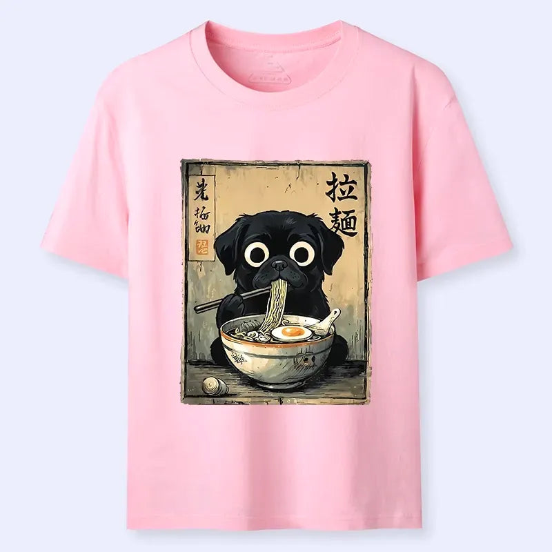 Japanese cute dog eating ramen t-shirt