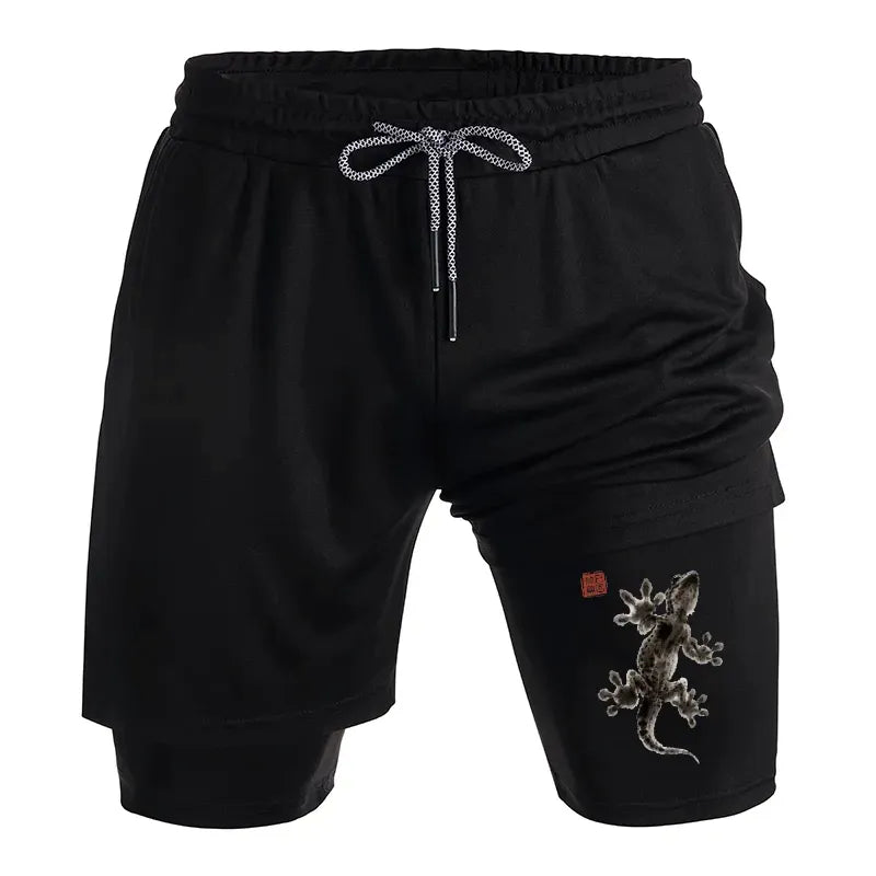 kyoto lion asian ink brush shorts