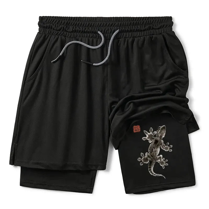 Kyoto-Lion Minimal Asian Ink Brush Gecko Vibe Training Shorts