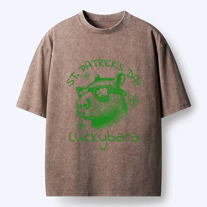 Kyoto-Lion St Patrick's Day Capybara Meme Washed T-Shirt
