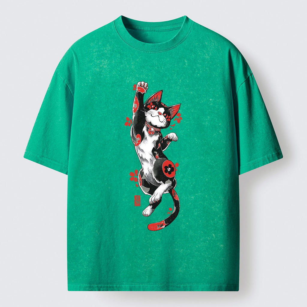 Kyoto-Lion Maneki-neko Washed T-Shirt
