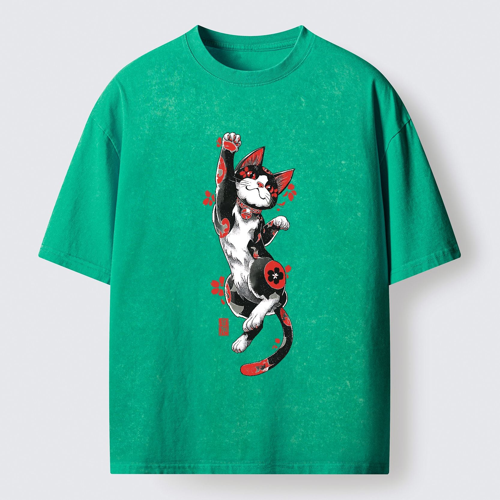 Kyoto-Lion Maneki-neko Washed T-Shirt
