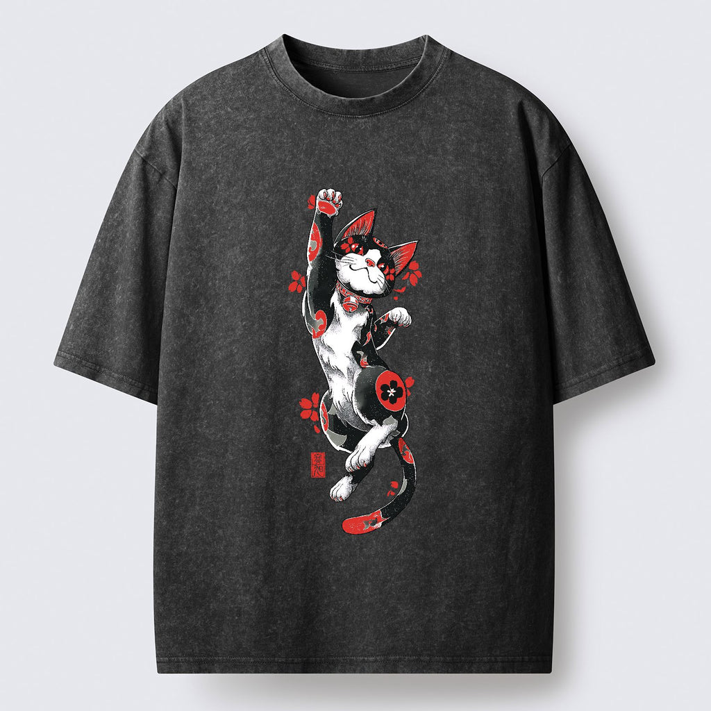 Kyoto-Lion Maneki-neko Washed T-Shirt