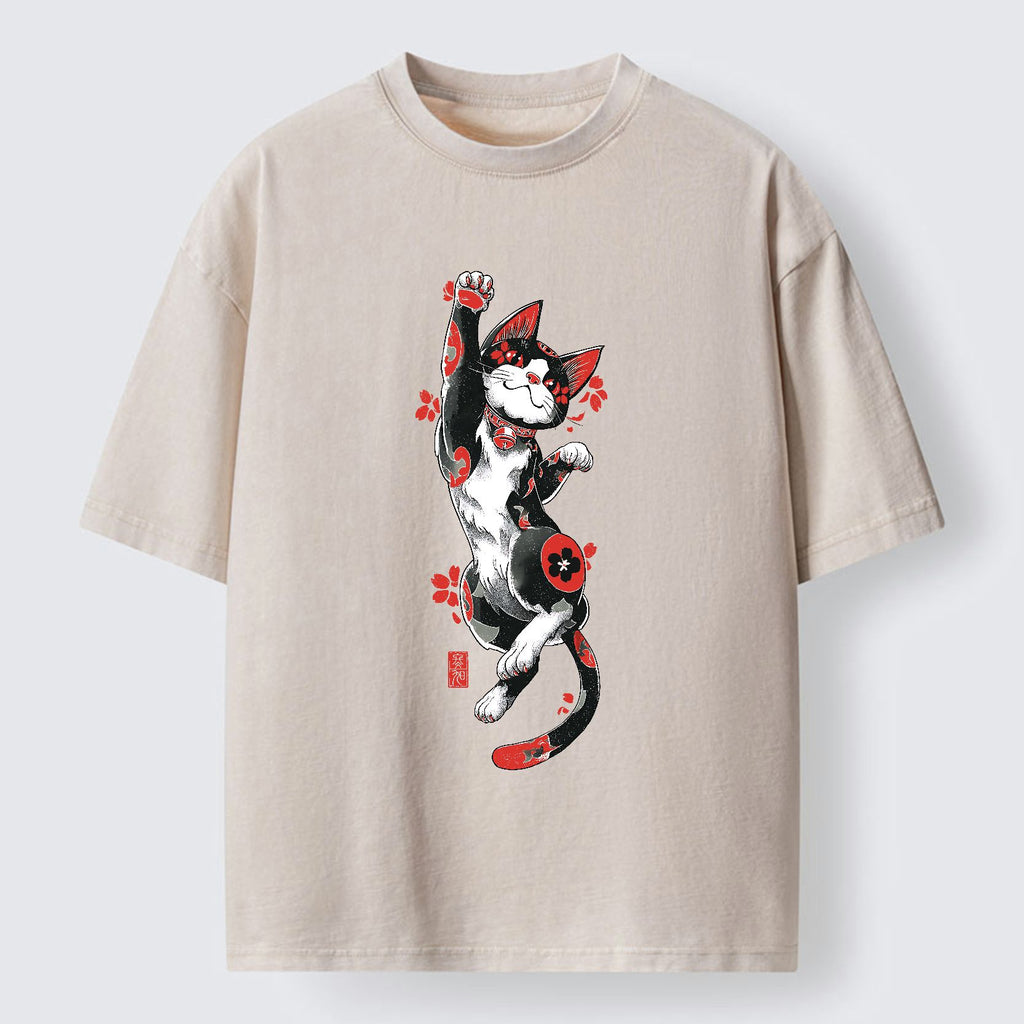 Kyoto-Lion Maneki-neko Washed T-Shirt