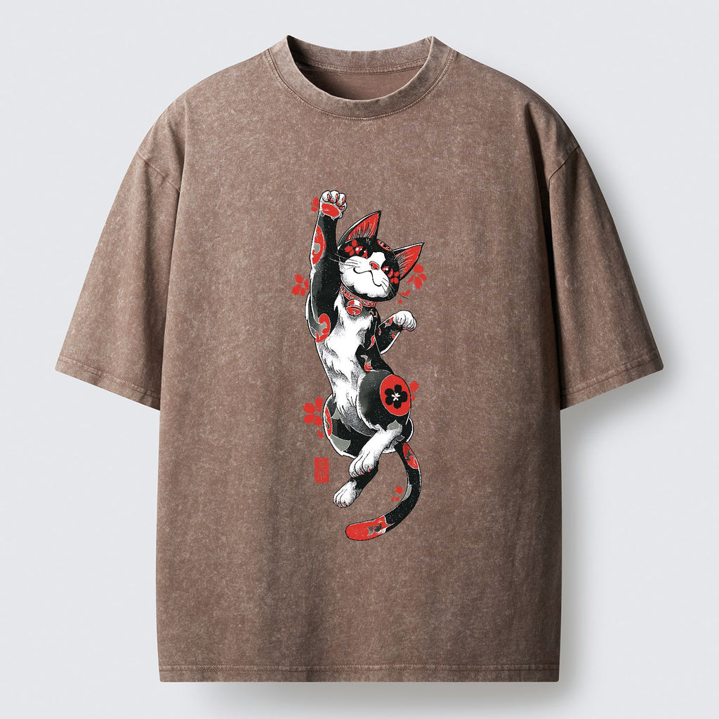 Kyoto-Lion Maneki-neko Washed T-Shirt