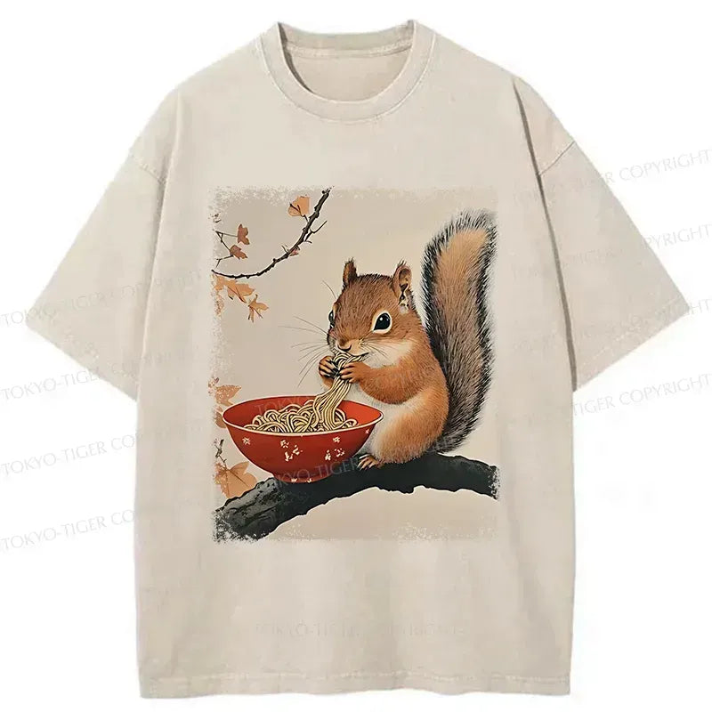 Squirrel Eating Ramen Washed T-Shirt