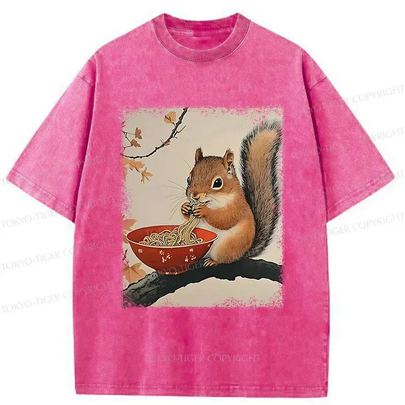 Squirrel Eating Ramen Washed T-Shirt