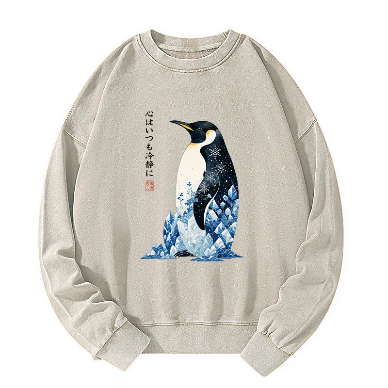Kyoto-Lion Keep Calm Penguin Washed Sweatshirt