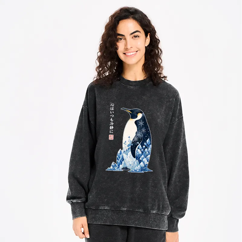 Kyoto-Lion Keep Calm Penguin Washed Sweatshirt