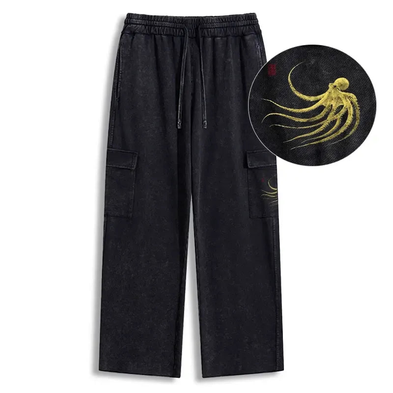 Kyoto-Lion Retro Octopus Japanese Washed Utility Sweatpants
