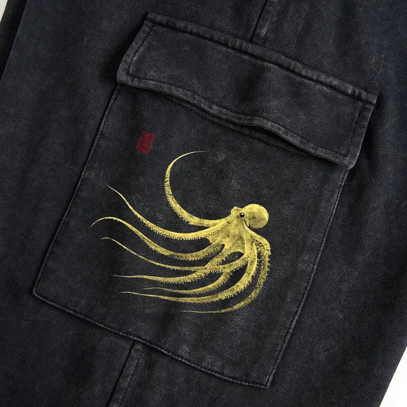 Japanese retro octopus sweatpants for daily wear
