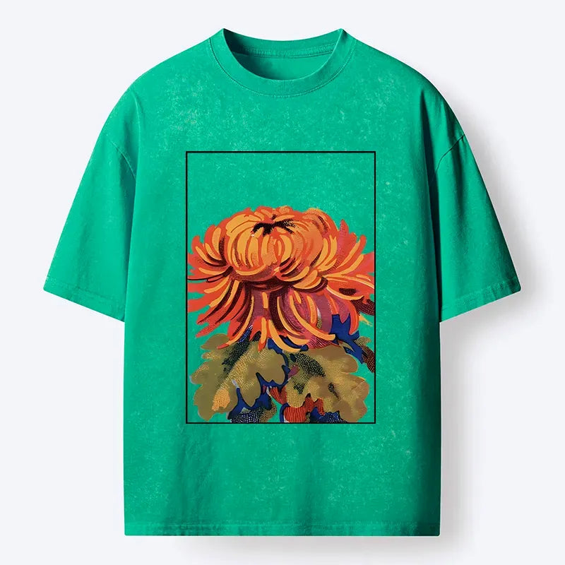 Kyoto-Lion Brilliant Chrysanthemums Washed T-Shirt