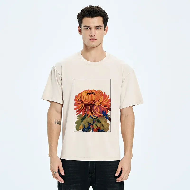 Kyoto-Lion Brilliant Chrysanthemums Washed T-Shirt