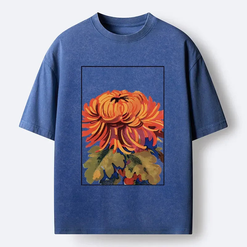 Kyoto-Lion Brilliant Chrysanthemums Washed T-Shirt