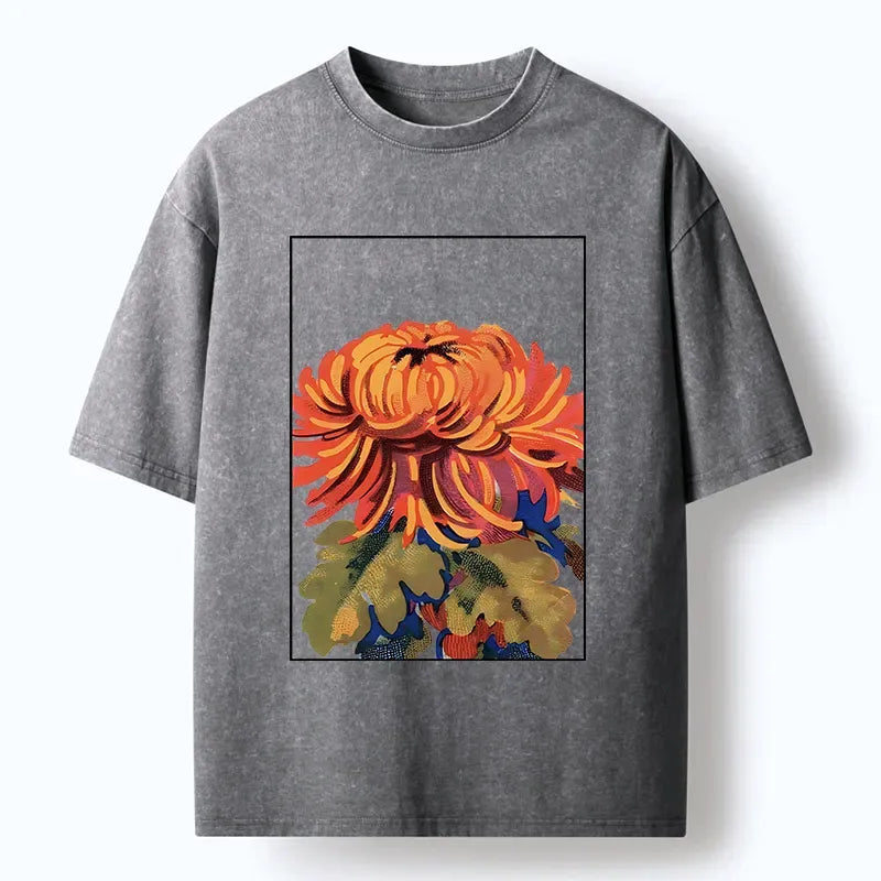 Kyoto-Lion Brilliant Chrysanthemums Washed T-Shirt