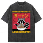 Kyoto-Lion Raccoon Eats Spaghetti Washed T-Shirt