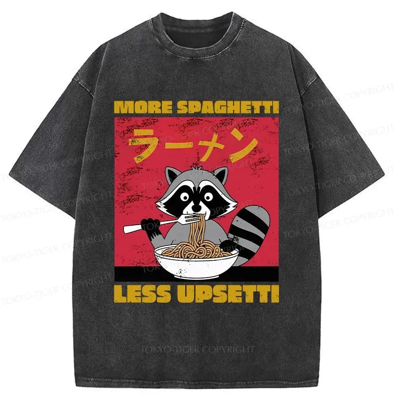 Kyoto-Lion Raccoon Eats Spaghetti Washed T-Shirt
