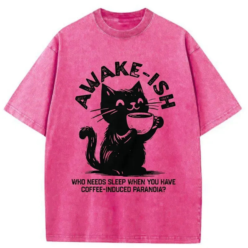 Kyoto-Lion Staying Awake Because Of Coffee Washed T-Shirt