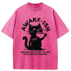 Kyoto-Lion Staying Awake Because Of Coffee Washed T-Shirt