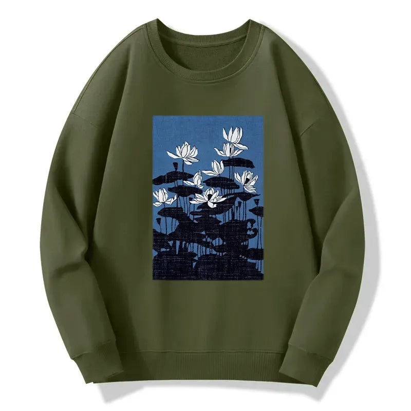 Kyoto-Lion Blue Lotus Japanese Art Classic Sweatshirt
