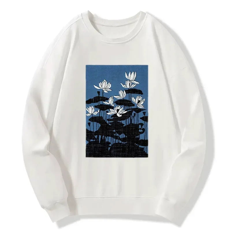Kyoto-Lion Blue Lotus Japanese Art Classic Sweatshirt