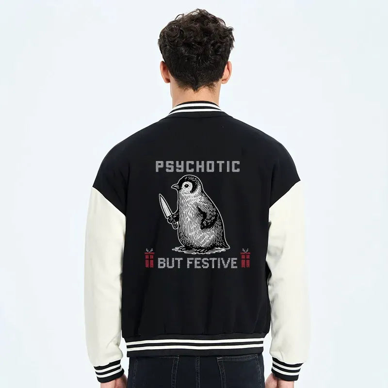 Kyoto-Lion Overstimulated but Festive Christmas Embroidery Varsity Jacket