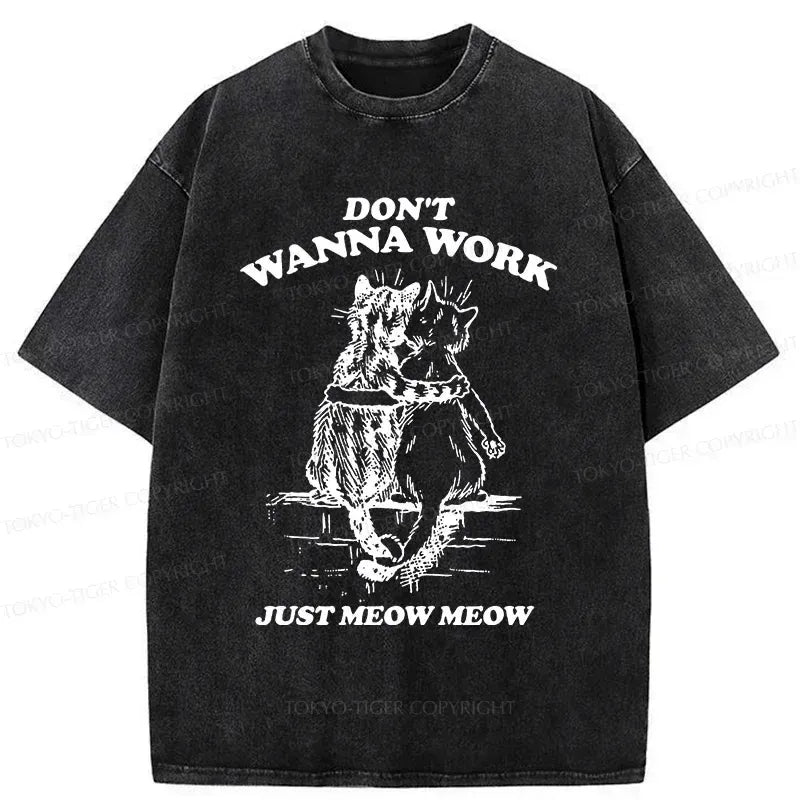 Vintage Washed Cat T-Shirt for Daily Wear