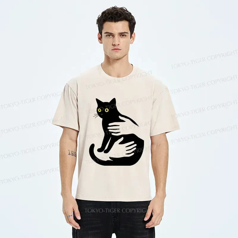 Kyoto-Lion Hug A Black Cat Washed T-Shirt