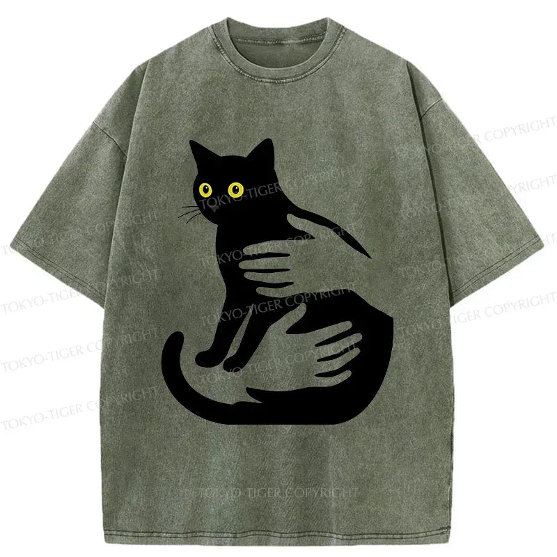 Kyoto-Lion Hug A Black Cat Washed T-Shirt