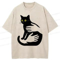 Black Cat Washed T-Shirt for Daily Wear