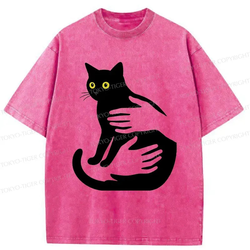 Kyoto-Lion Hug A Black Cat Washed T-Shirt