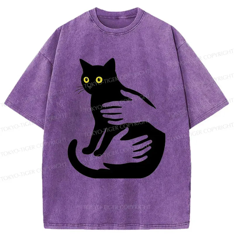 Kyoto-Lion Hug A Black Cat Washed T-Shirt