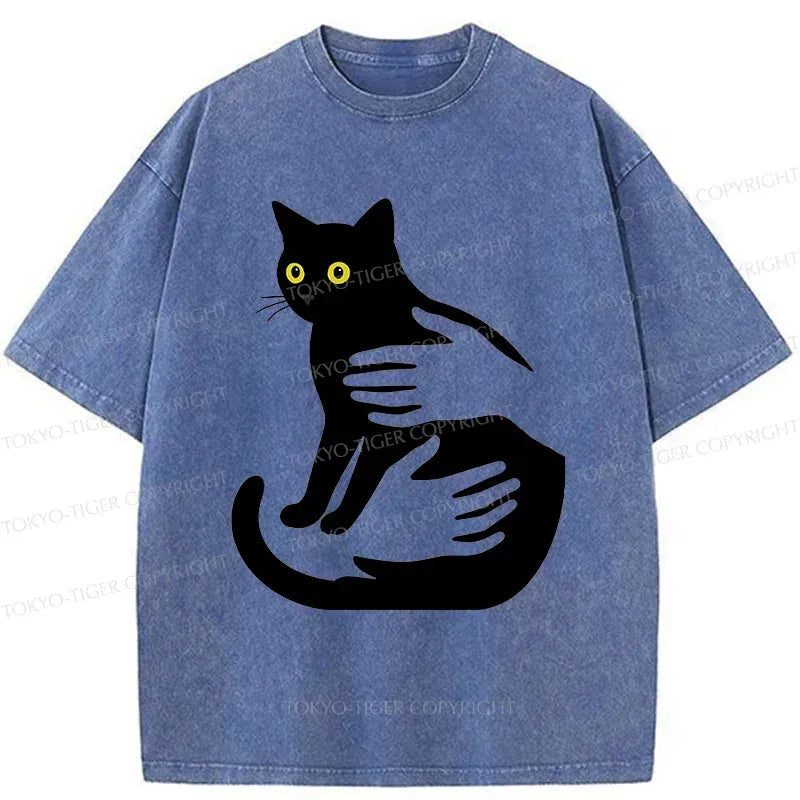 Kyoto-Lion Hug A Black Cat Washed T-Shirt