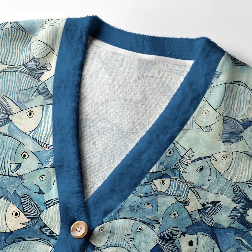 Kyoto-Lion Siamese Cat Among The Fish Ugly Cardigan Sweater
