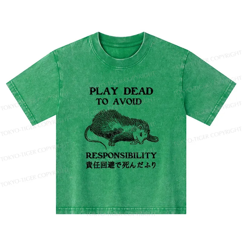 Kyoto-Lion Play Dead To Avoid Responsibility Kids Washed T-Shirt