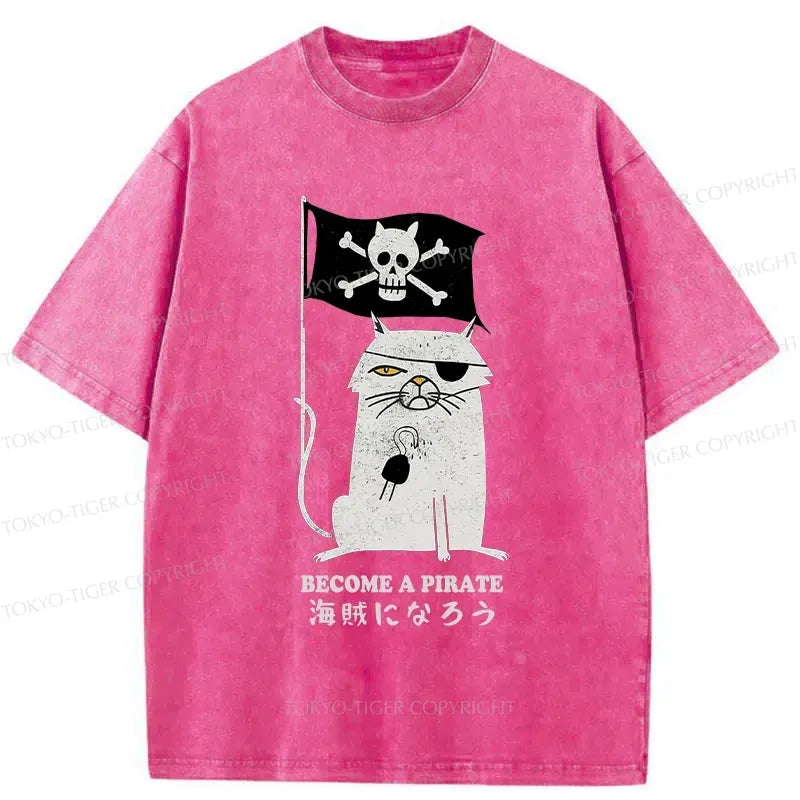 Kyoto-Lion Pirate Cat Washed T-Shirt