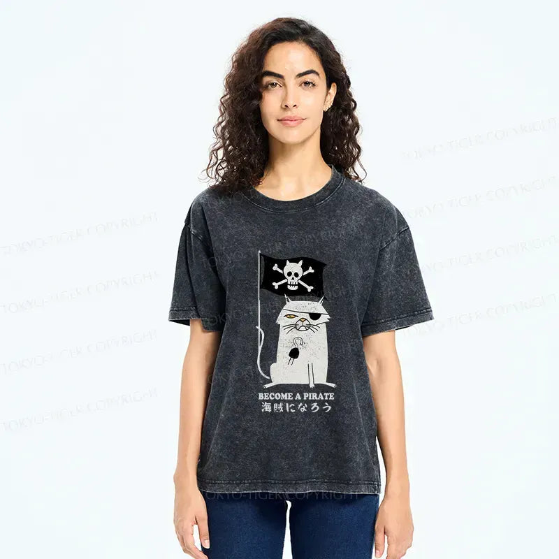 Trendy Washed Cat T-Shirt