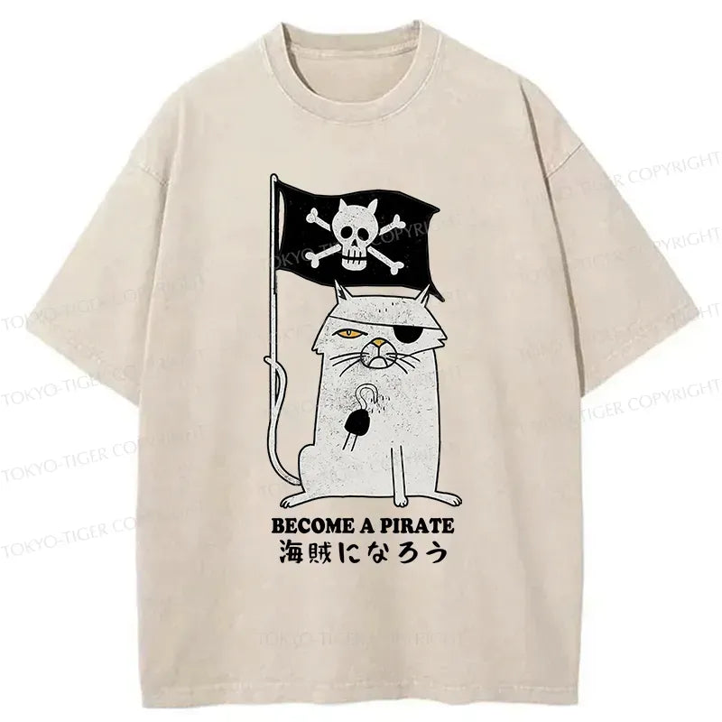 Japanese Pirate Cat Washed T-Shirt