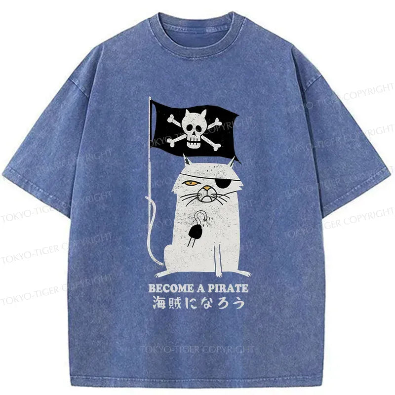 Japanese Pirate Cat Washed T-Shirt
