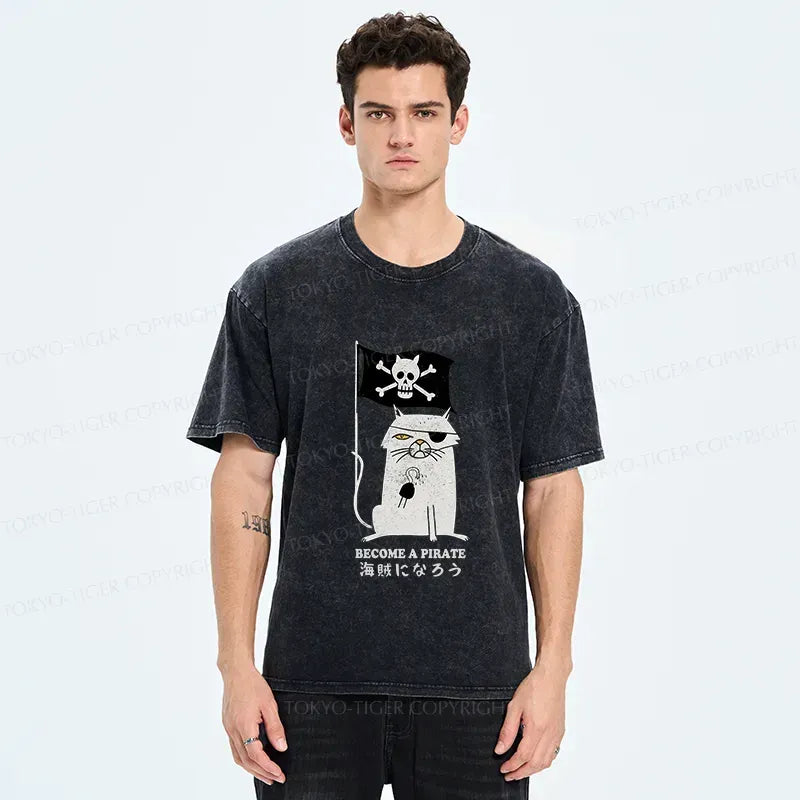 Kyoto-Lion Pirate Cat Washed T-Shirt