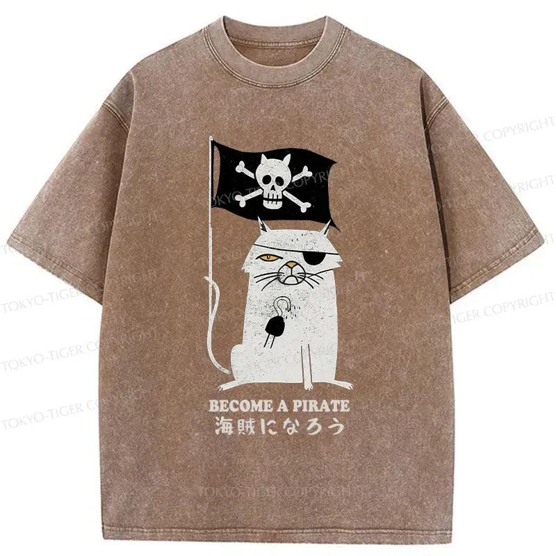 Japanese Pirate Cat Washed T-Shirt