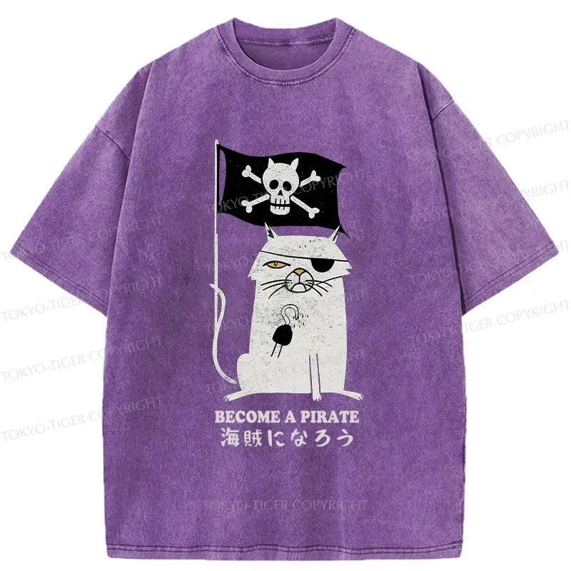 Japanese Pirate Cat Washed T-Shirt