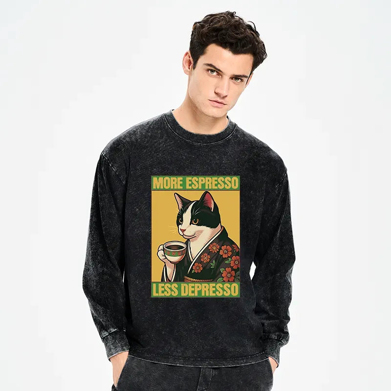 Japanese Vintage Cat Coffee Long Sleeve T-Shirt