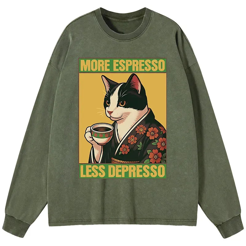 Japanese Vintage Cat Coffee Long Sleeve T-Shirt