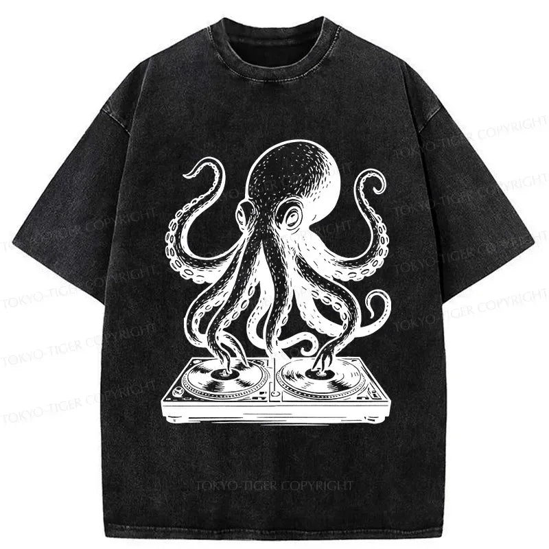 Kyoto-Lion Octopus DJ Washed T-Shirt