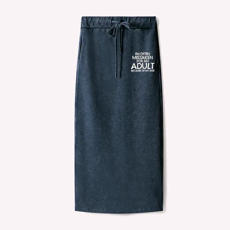 Kyoto-Lion Old In Age But Young At Heart Washed Terry Skirt