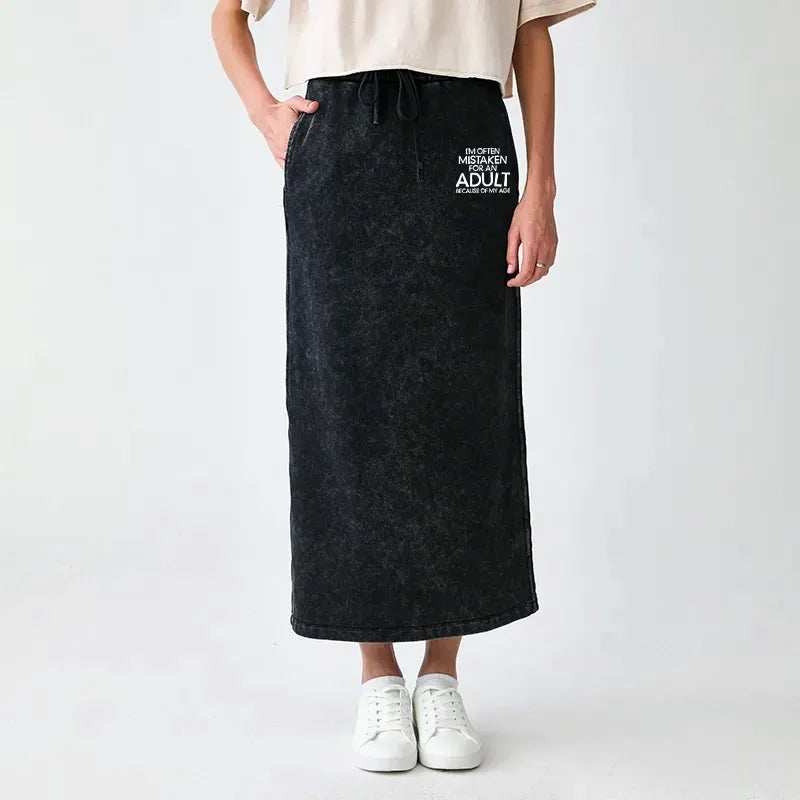Kyoto-Lion Old In Age But Young At Heart Washed Terry Skirt
