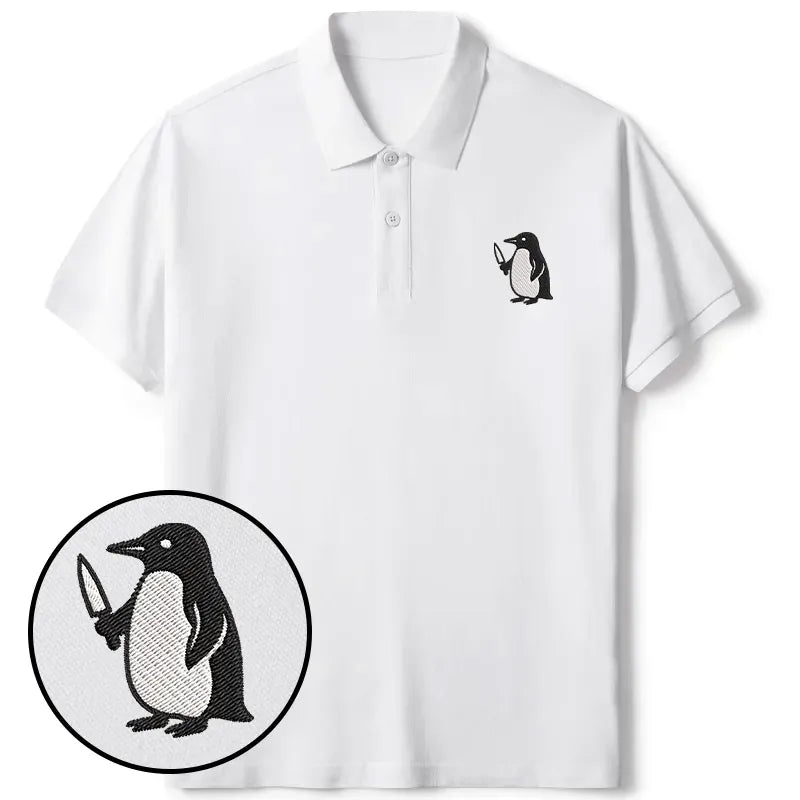 Kyoto-Lion Penguin With Knife Embroidered Polo T-Shirt