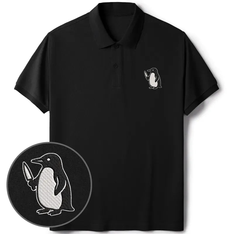 Japanese Retro Polo Shirt with Penguin