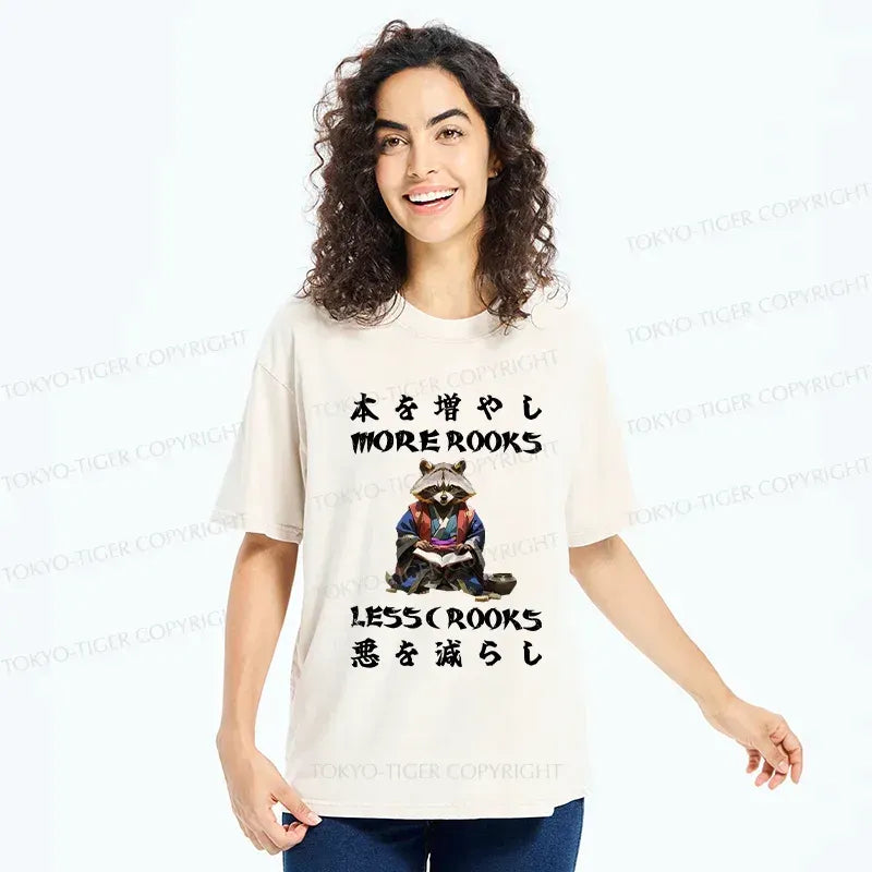 Kyoto-Lion More Books Less Crooks Raccoon Washed T-Shirt